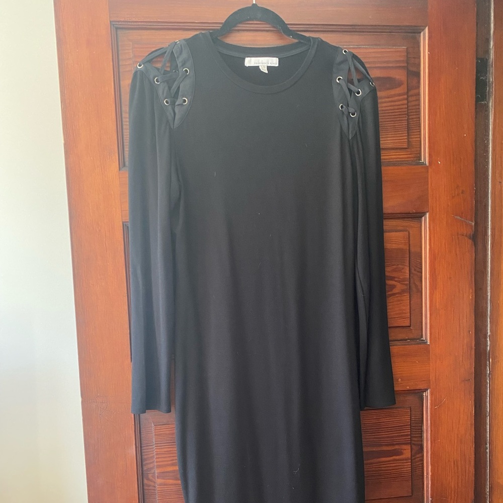 Black lattice-shoulder dress from Nordstrom Rack